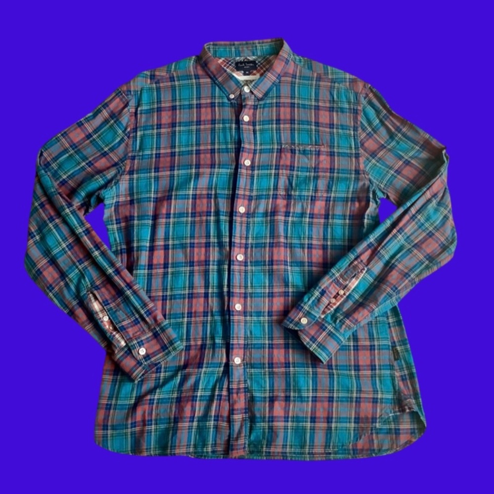 PAUL SMITH 100% Organic Cotton Plaid Button Down Shirt